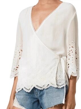 All Saints White Eyelet Wrap Top